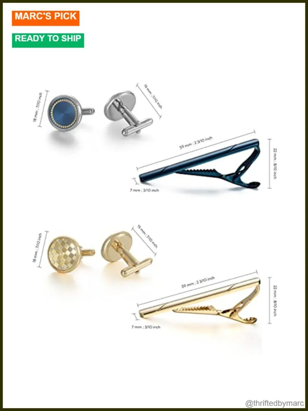 Men's 12-Piece Cufflinks and Tie Clips Set Brass Bullet Back Formal Gift Set